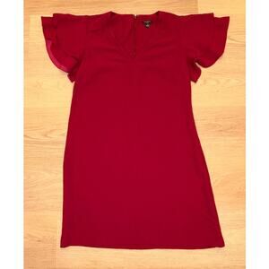 Ann Taylor petite burgundy red vneck shift dress flutter sleeves womens size 4P
